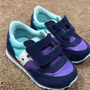 Kids Navy and Purple Velcro Sneakers